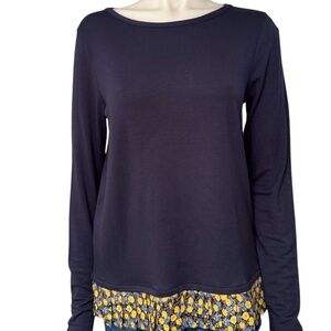 J. Crew Navy Boat Neck Cotton Floral Accent Top ~ J. Crew Classy Casual Top